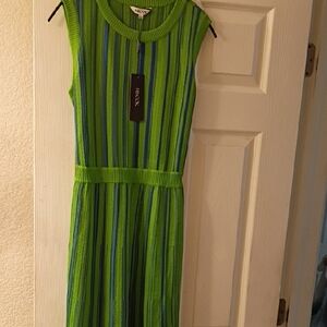 Misook Green and Blue Sleeveless Sheath Dress